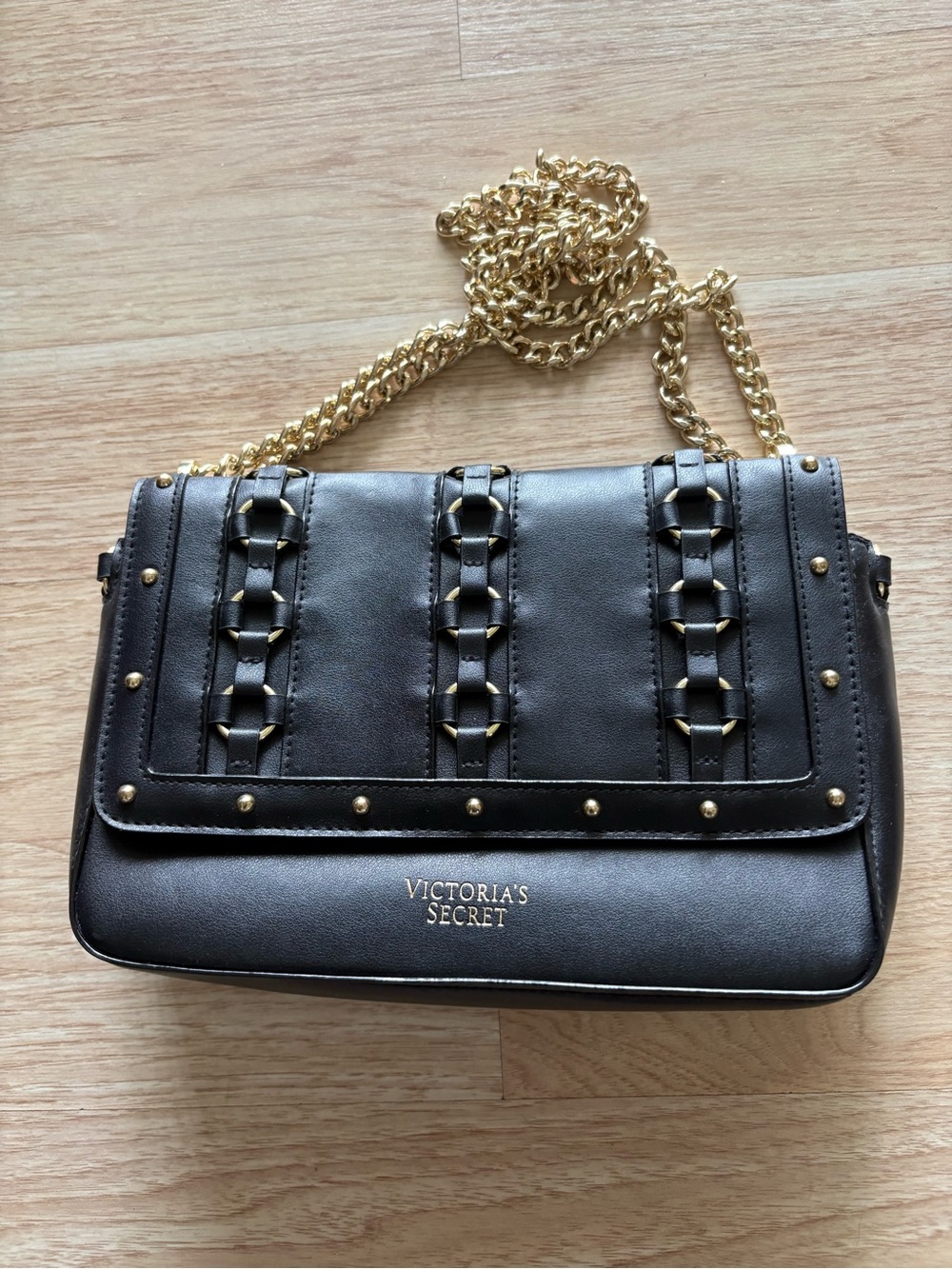 Victoria's Secret Black Crossbody with Gold Chain
